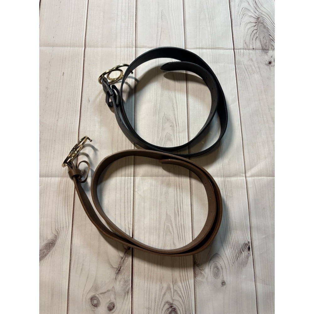 Women 2 Pc Black Brown Belt Plus Size One Size Faux Leather Double O-Ring Buckle